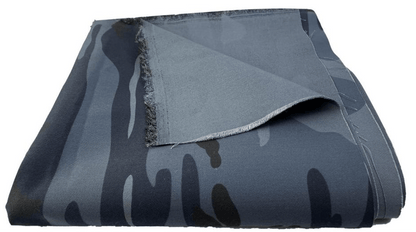 Poly/Cotton Twill Woodland Midnight Blue Printed Camouflage Textile and Fabric, Brown/Blue/Black/Grey